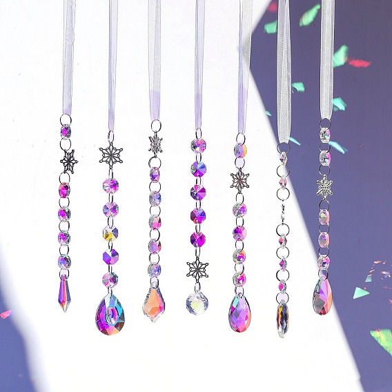 Металлические снежинки подвесные украшения, стеклянные восьмиугольные бусины-кисточки ловцы солнца для украшения сада на открытом воздухе