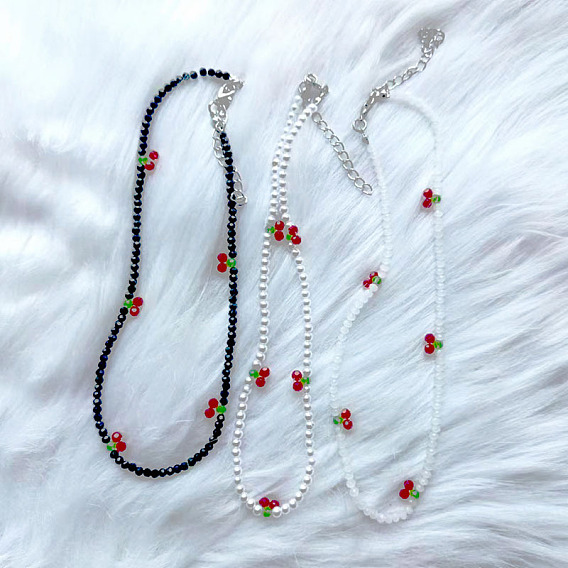 Вишневое стекло с пластиковыми жемчужными бусинами, браслеты с подвесками и комплекты колец