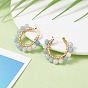 Faceted Round Natural Stone Beads Huggie Hoop Earrings for Girl Women, Wire Wrap Ring 304 Stainless Steel Earrings, Golden