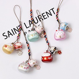 Japanese Lucky Cat Kitty Water Sound Bell Bag Phone Pendant Creative Handmade