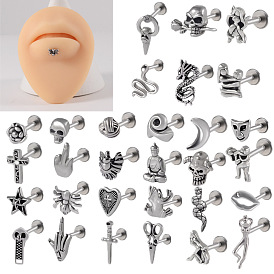 304 безрезьбовая серьга-гвоздик из нержавеющей стали, козелок шпилька, плоская серьга сзади, цвет нержавеющей стали