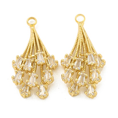 Brass Micro Pave Clear Cubic Zirconia Pendants, Cadmium Free & Nickel Free & Lead Free, Firework