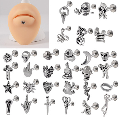 304 безрезьбовая серьга-гвоздик из нержавеющей стали, козелок шпилька, плоская серьга сзади, цвет нержавеющей стали