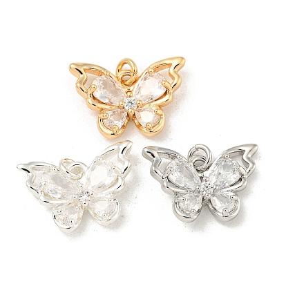 Латунные микропаве прозрачные подвески с фианитом, без кадмия, без никеля и без свинца, с прыжковых колец, бабочка