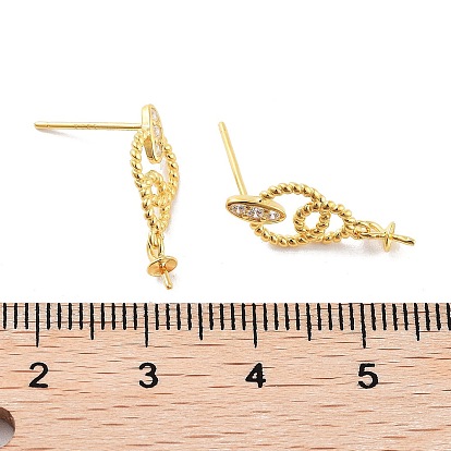 925 Sterling Silver Micro Pave Cubic Zirconia Stud Earring Findings, with Pinch Bails and S925 Stamp, for Half Drilled Beads