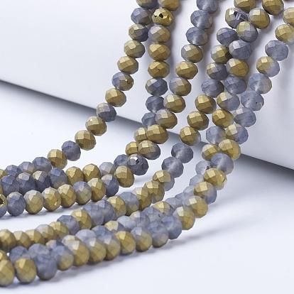Electroplate Transparent Glass Beads Strands, Half Plated, Faceted, Matte, Rondelle