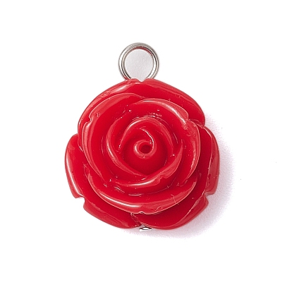 Непрозрачные подвески смолы, подвески в виде цветка красной розы 304 с петлями из нержавеющей стали