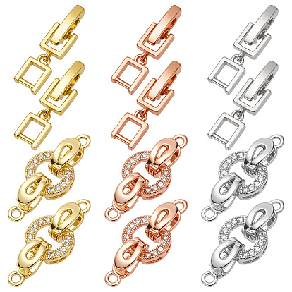 6 наборы 3 цвета латунь микропаве прозрачные кубические цирконии застежки-защелки, разнообразные, с 6шт. 3цветами латунные раскладывающиеся застежки