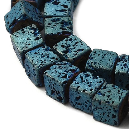Electroplated Natural Lava Rock Beads Strands, Square