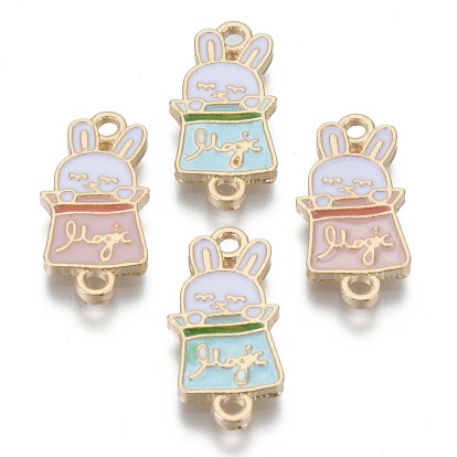 Alloy Enamel Links Connectors, Cadmium Free & Lead Free, Rabbit, Light Gold