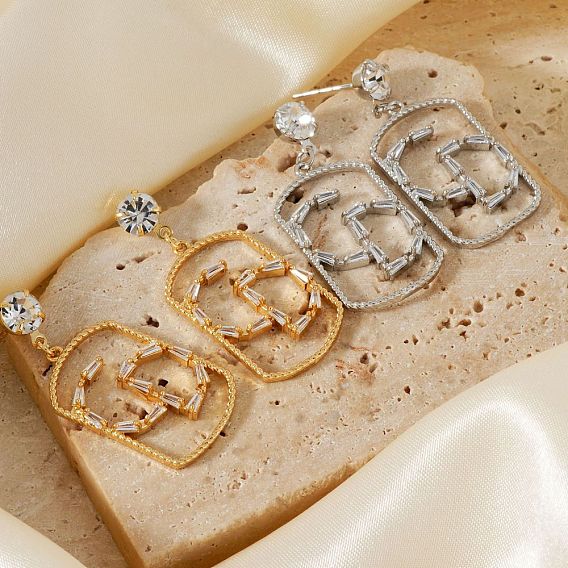 Геометрические полые латунные серьги-гвоздики с прозрачным кубическим цирконием, модные универсальные украшения для ушей