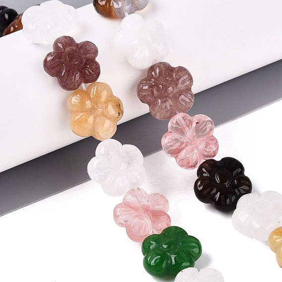 Natural & Synthetic Mixed Stone Carved Beads Strands, Flower, Mixed Dyed and Undyed