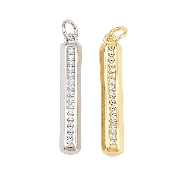 Brass Micro Pave Clear Cubic Zirconia Pendants, Rectangle Charms, Rack Plating, Long-Lasting Plated, Lead Free & Cadmium Free