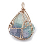 Natural Fluorite Pendants, with Brass Findings