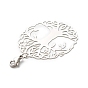 Flat Round with Tree of Life 201 Stainless Steel Filigree Pendant Decorations, with 304 Stainless Steel Lobster Claw Clasps & Open Jump Rings