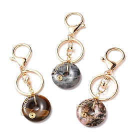 Natürlicher Edelstein Keychain, mit goldbeschichteten Hummerkrallenverschlüssen aus Aluminium und geteilten Schlüsselringen aus Eisen, Donut / Pi-Scheibe