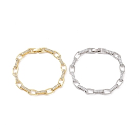 Clear Cubic Zirconia Oval Link Chain Bracelet, Brass Jewelry for Women