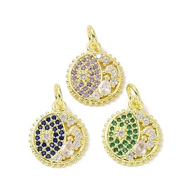 Real 18K Gold Plated Brass Micro Pave Cubic Zirconia Pendants, with Jump Ring, Evil Eye Charms