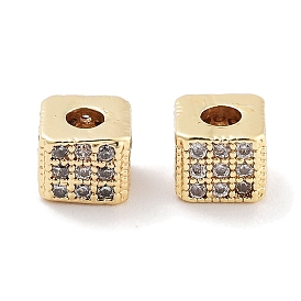 Brass Micro Pave Clear Cubic Zirconia Beads, Cube