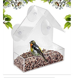 Triangular House-shaped Acrylic Bird Feeder for Outside with Strong Suction Cups, Fits for Cardinals, Finches, Chickadees