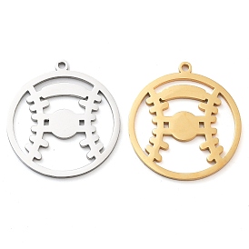 304 подвески из нержавеющей стали, лазерная резка, плоский круг с бейсбольным шармом