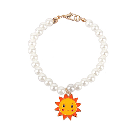 Sun with Smiling Face Doll Charm Necklace, with Alloy Enamel Pendants and Acrylic Imitation Pearls, Doll Jewelry Making Supplies