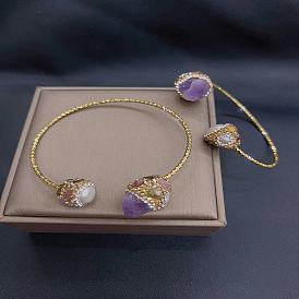 Bracelet en améthyste naturelle avec breloque ethnique vintage et pierres précieuses scintillantes pour bijoux de fête haut de gamme pour femmes