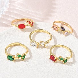 Verstellbare Fingerringe aus Messing und Glas mit Blumenmotiv, Gestell, langlebig überzogen, Bleifrei und cadmium frei, echt 18 k vergoldet