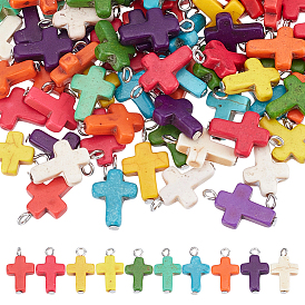 100Подвески из окрашенной синтетической бирюзы (шт.), крест прелести, с железными петлями, платина