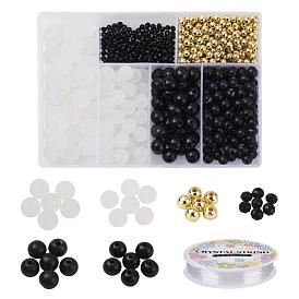 DIY Round Beads Bracelets Making Kit, Including Round ABS Plastic Beads & Acrylic Beads, Rondelle Opaque Solid Color Glass Beads Strands and Elastic Crystal Thread