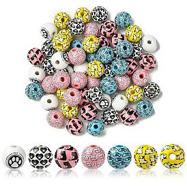 60шт 6 стили деревянные бусины, напечатанный