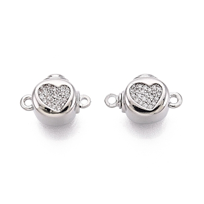 Латунные застежки из прозрачного кубического циркония с микропаве, овальные с сердцем, 1 нитей, 2-луночное