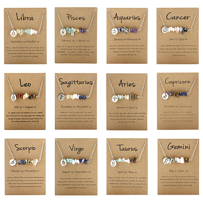 667 ожерелья из нержавеющей стали с подвесками из драгоценных камней, цвет нержавеющей стали, плоская круглая с 12 узором в виде созвездий