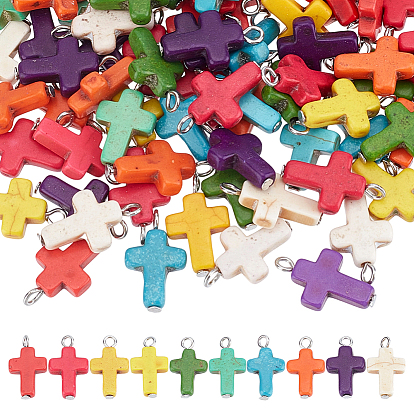 100Подвески из окрашенной синтетической бирюзы (шт.), крест прелести, с железными петлями, платина