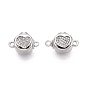 Латунные застежки из прозрачного кубического циркония с микропаве, овальные с сердцем, 1 нитей, 2-луночное