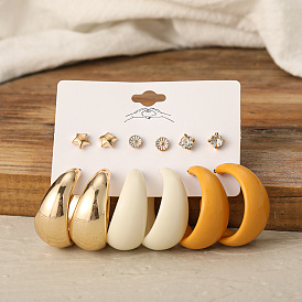 10 Pairs Creative and Minimalist Acetate Earrings Set with Diamond Star and Flower Studs, C-shaped Hoops for Women
