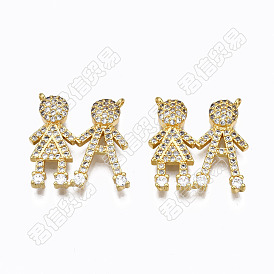 5Pcs Brass Micro Pave Clear Cubic Zirconia Pendants, Nickel Free, Couples