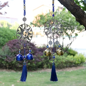 Alloy Wind Chime, with Sun Evil Eye Wind Bells Hanging Decoration and Tassle, for Car Kitchen Home Garden Decor