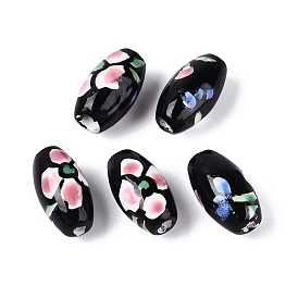 Фарфоровые бусины ручной работы, расписанные вручную керамические бусины, овальные с цветком, пастельный фарфор