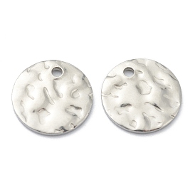 304 Stainless Steel Charms, Textured, Flat Round