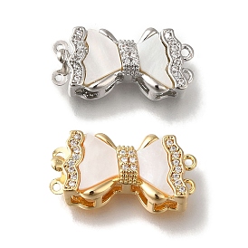 Brass Micro Pave Clear Cubic Zirconia Box Clasps with Acrylic, Bowknot
