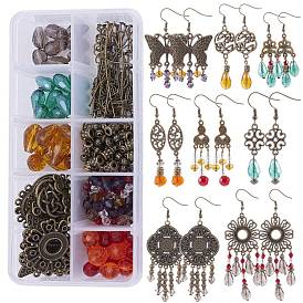 SUNNYCLUE DIY Retro Chandelier Earring Making Kits, with Tibetan Style Alloy Findings, Glass Beads and Brass Earring Hooks