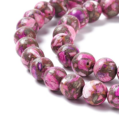 Assembled Synthetic Pyrite and Dyed Howlite Beads Strands, Round