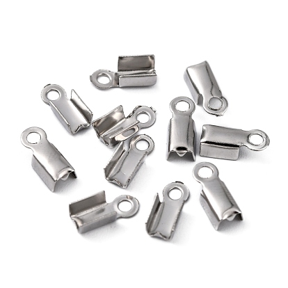 30 Pcs Stainless Steel Silver Fold Over Crimp Cord End Findings