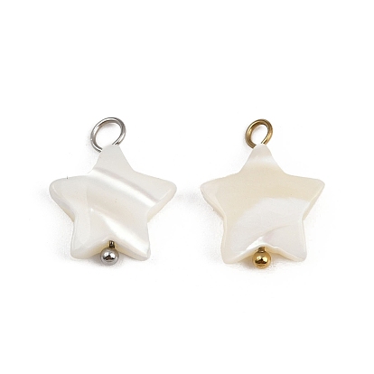 Подвески-звезды из натуральных ракушек, с 304 петлями из нержавеющей стали, цвет морской раковины, ионное покрытие (ip)
