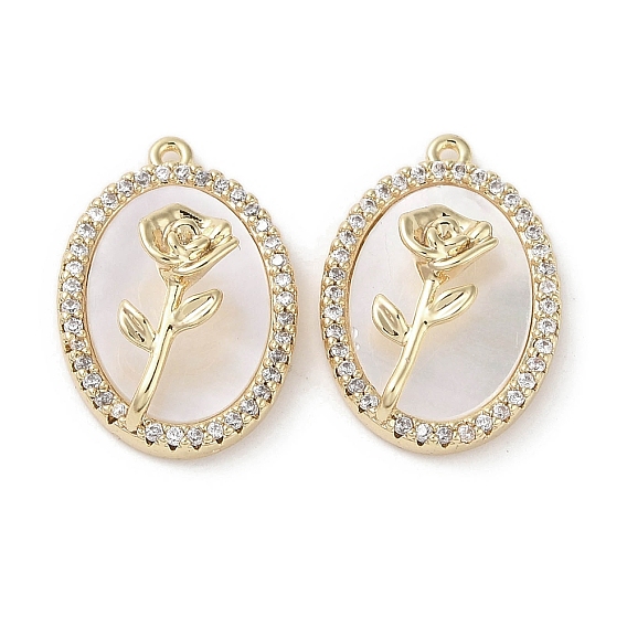 Латунный микропаве, прозрачный кубический цирконий с подвесками-ракушками, без кадмия, без никеля и без свинца, овальные с цветком