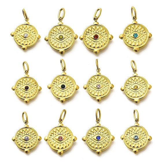 304 из нержавеющей стали горный хрусталь подвески, ионное покрытие (ip), плоские круглые и глазные подвески