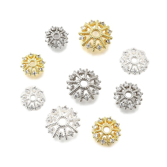 Колпачки для бусин из цветочной латуни с микропаве из кубического циркония, стойки покрытие, долговечный, без свинца и без кадмия