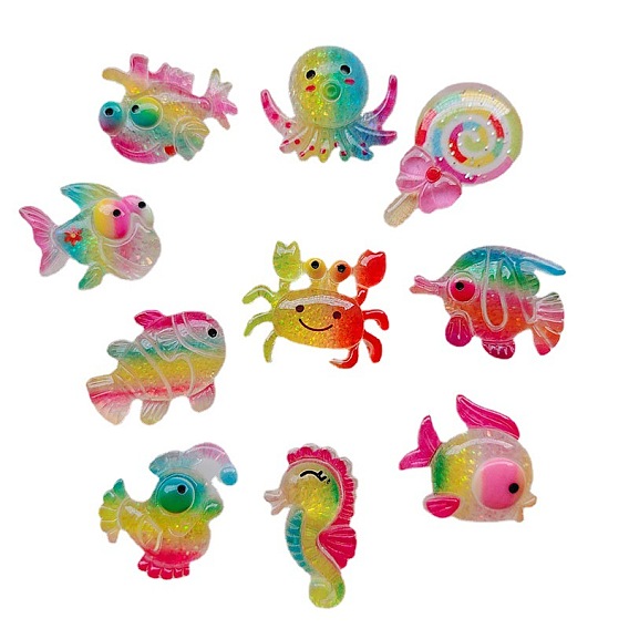 Кабошоны из смолы на тему морских организмов, красочный