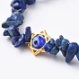 Chips Natural Gemstone Stretch Bracelets, with Lampwork Beads and Alloy Bead Frame, for Jewish, Star of David